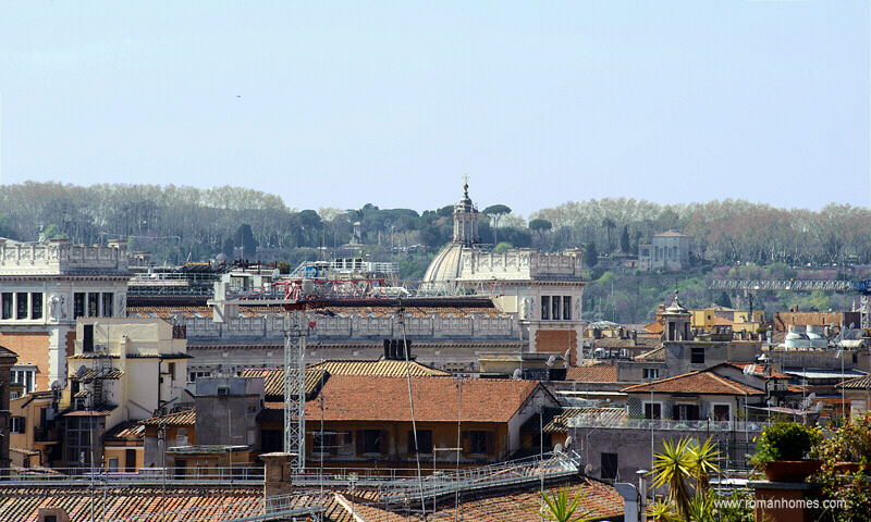The Janiculum Hill and the Statue of Garibaldi seen from the terrace of the Spanish Steps penthouse terrace
